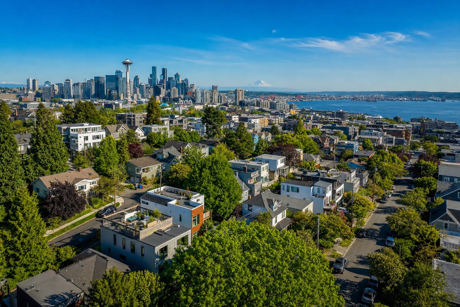 Aerial view of Seattle's mixed residential housing stock.