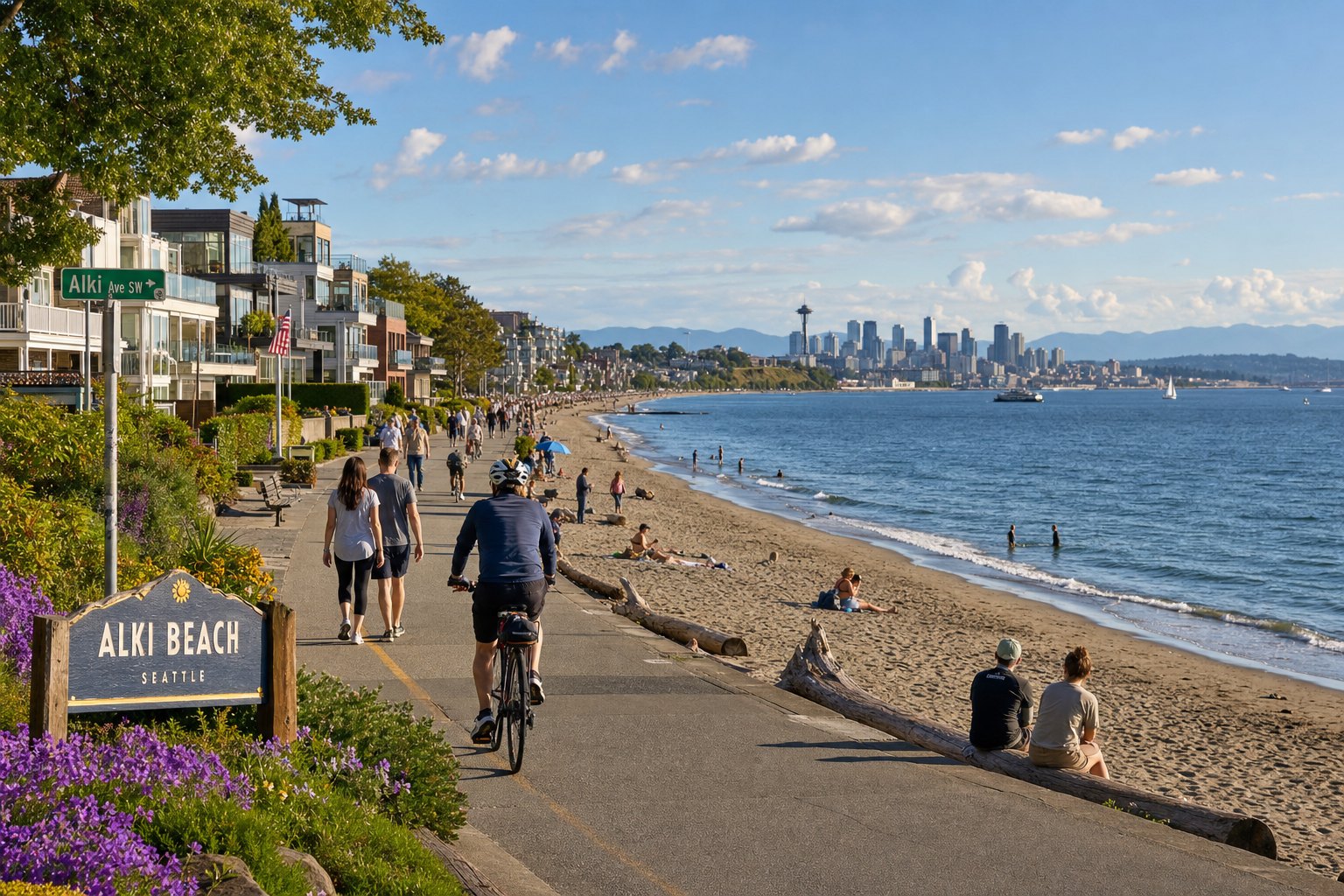 Alki Beach mixes urban and beach-town energy.