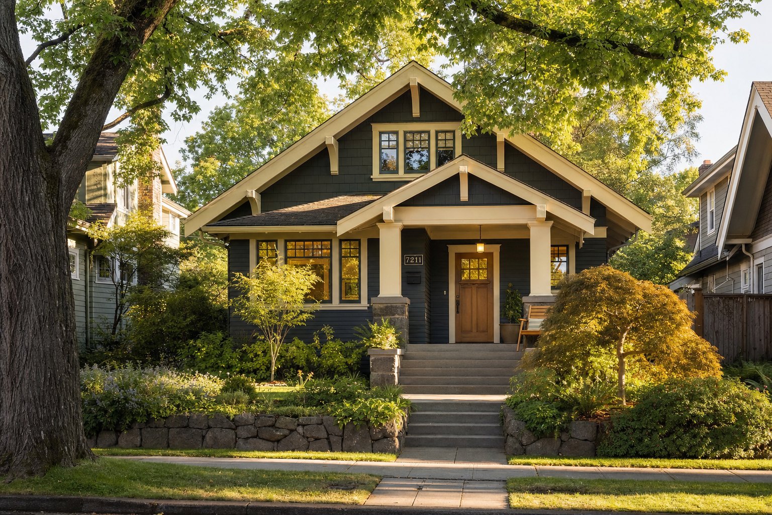 Charming craftsman homes on tree-lined streets just off the lake.