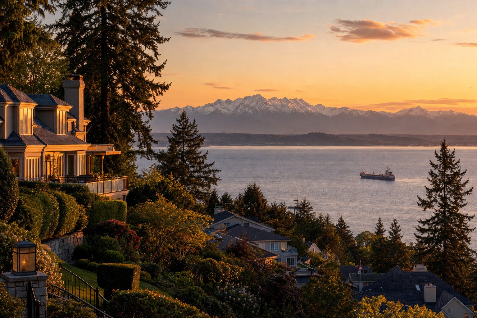 Bluff views across Puget Sound to the Olympics.